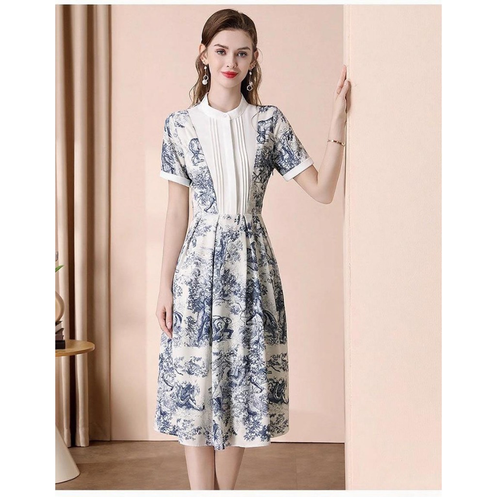 Summer blue floral long fairy dress for woman puff sleeve formal elegant  plus size casual korean 2xl | Shopee Philippines