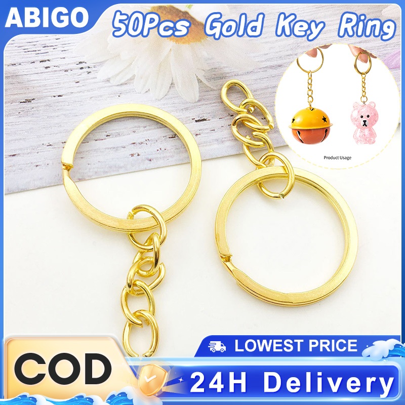 50PCS Gold Key Ring with 25mm Open Jump Ring and Connector Metal ...