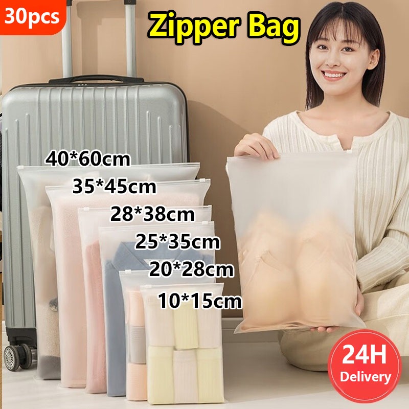 30 PCS Zipper Bags Frosted Transparent Clothes Zipper Package Plastic ...