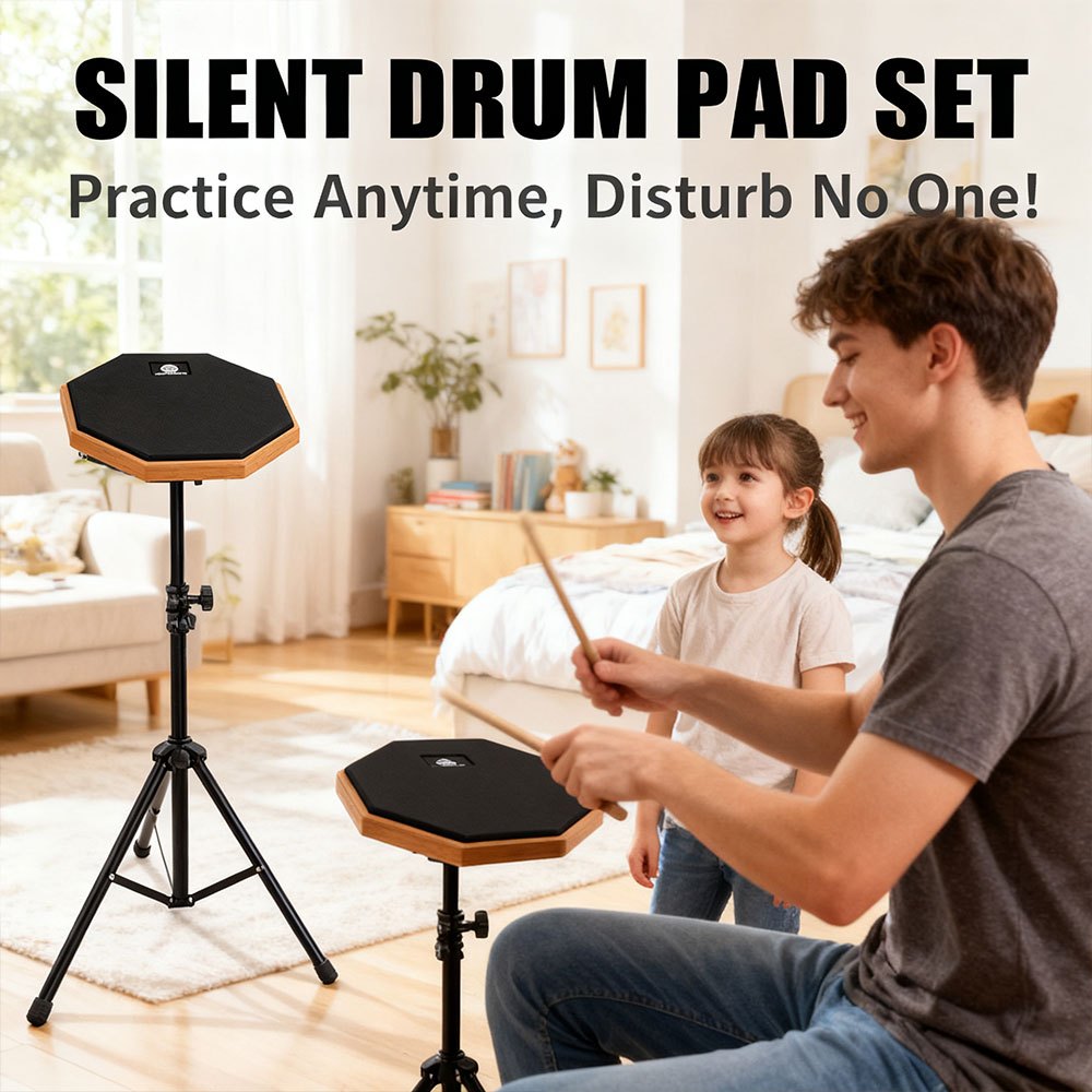 8 Inch Drum Practice Pad Set Complete with Adjustable Stand Drumsticks ...
