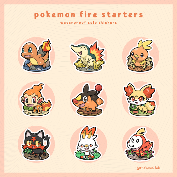Pokemon Fire Starters Solo Stickers | Cute Waterproof Laptop Stickers ...