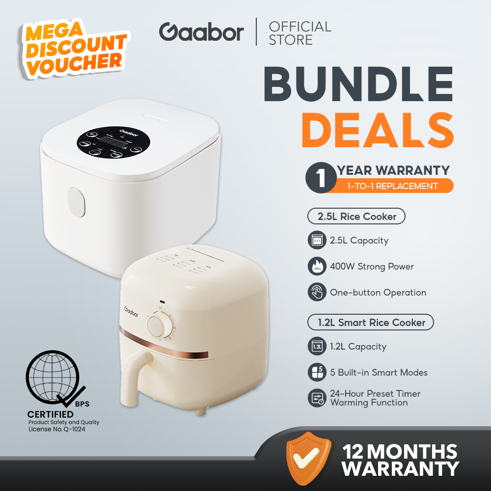 [Bundle] Gaabor 1L Rice Cooker 24H Setup 8 Menu + 2L Air Fryer High ...