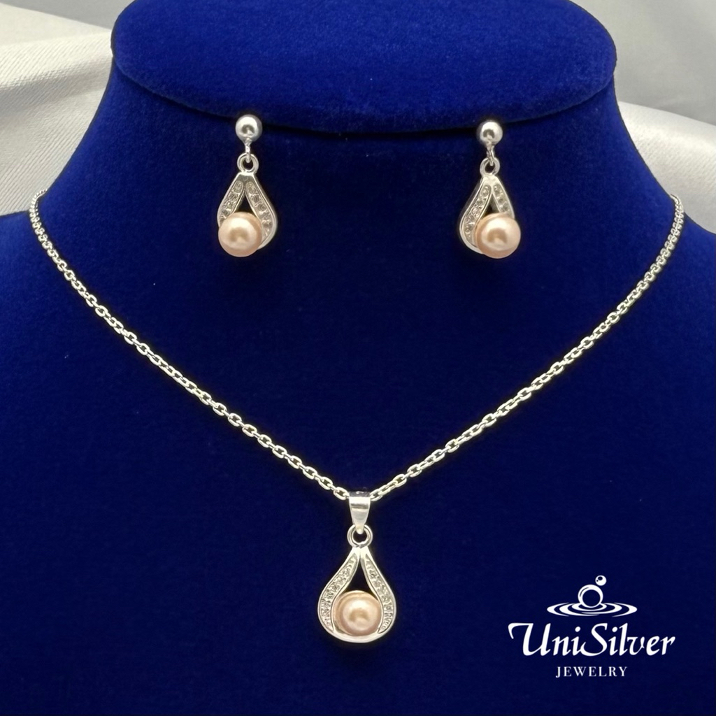 Unisilver 925 Sterling Silver Teardrop Pearl Halo Set Of Jewelry ...
