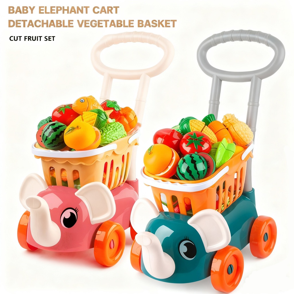 Kids Cart Trolley Toys Basket Simulation Vegetables Food Pretend Play ...
