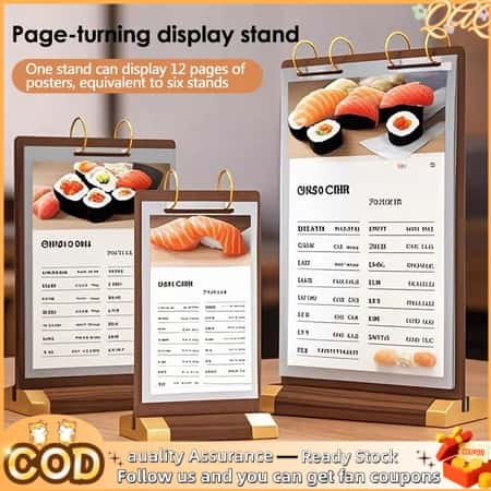 Walnut Wooden Flip Table Card pvc Menu Binder Display Stand A4/A5/A6 ...