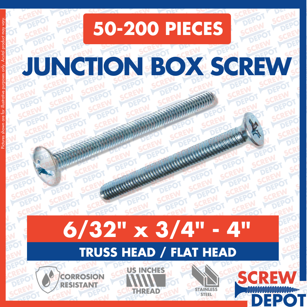 50-200PCS 6/32 Junction Screw / Truss Head / Flat Head / Utility Box ...