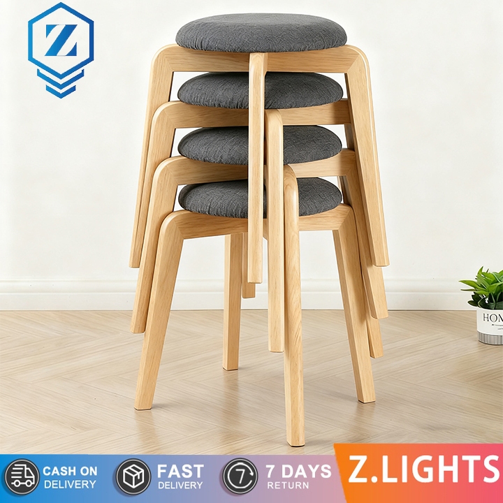 45cm Modern Nordic Style Soft Plush Round Cushion Solid Wood High Stool ...