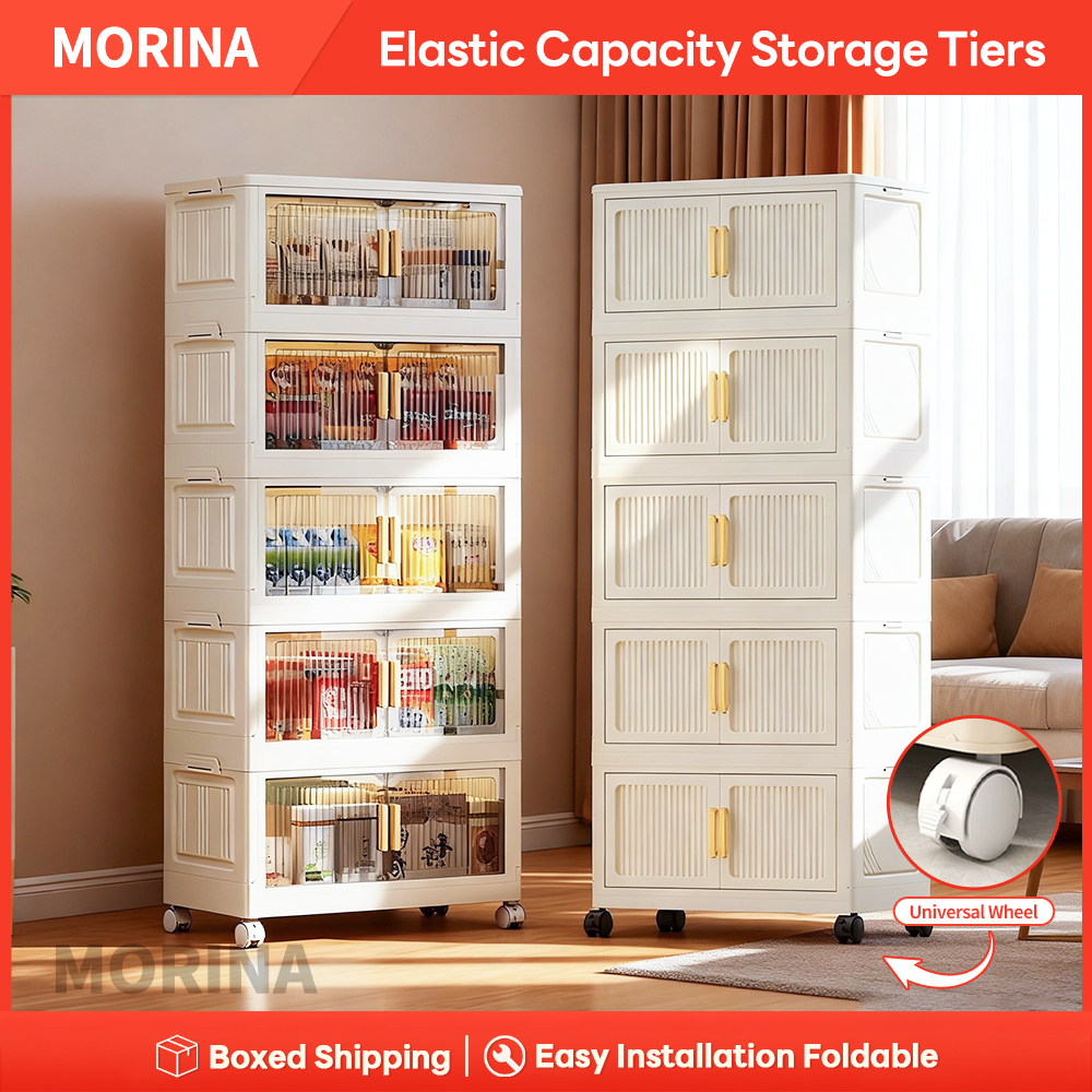 Collapsible Storage Cabinet with Wheels 2 3 4 5 Tier Plastic Storage ...