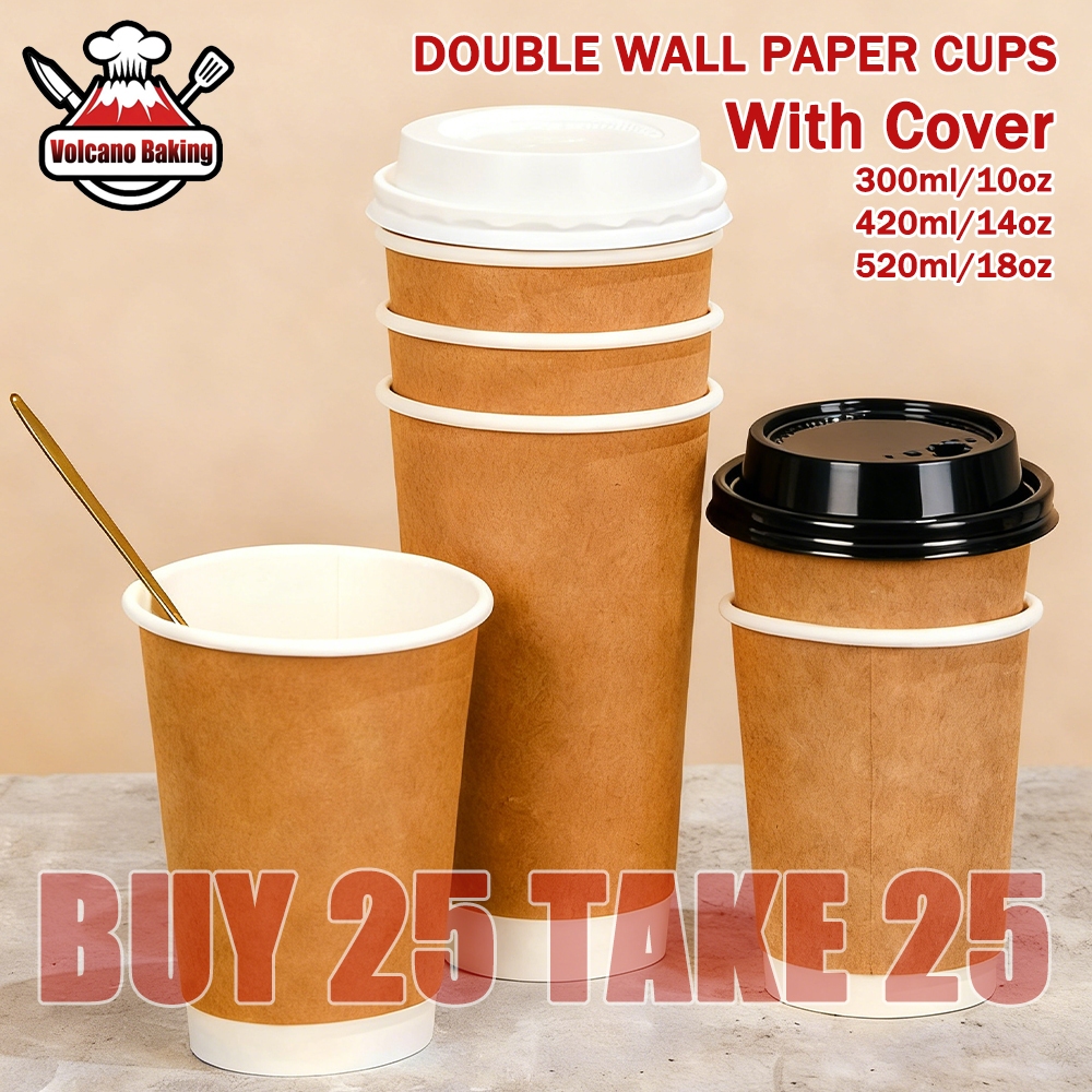 【Buy 25 Take 25】 Disposable Double Wall Coffee Paper Cup (Kraft / Black ...