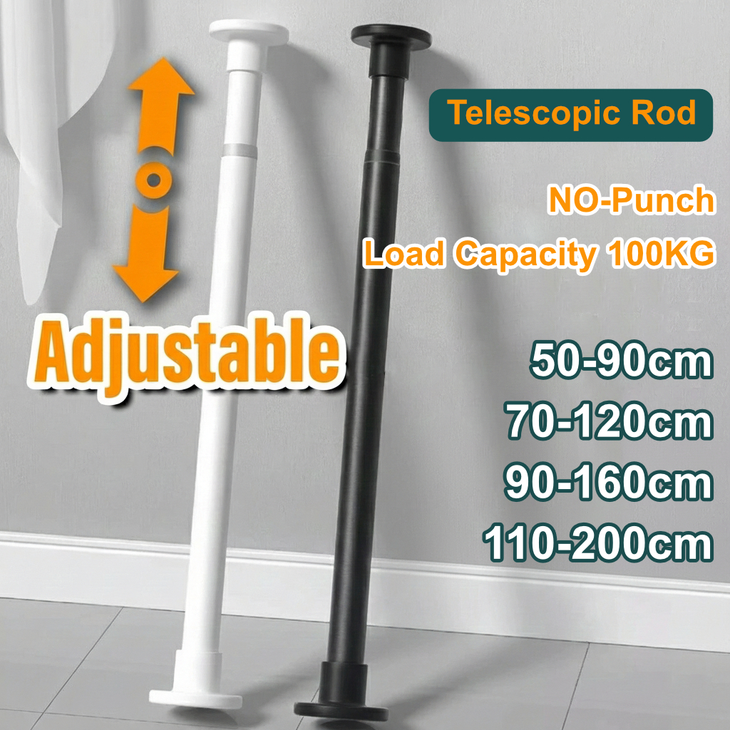 JLIFE Punch-free Extendable Shower Rod Adjustable Curtain Rod for ...