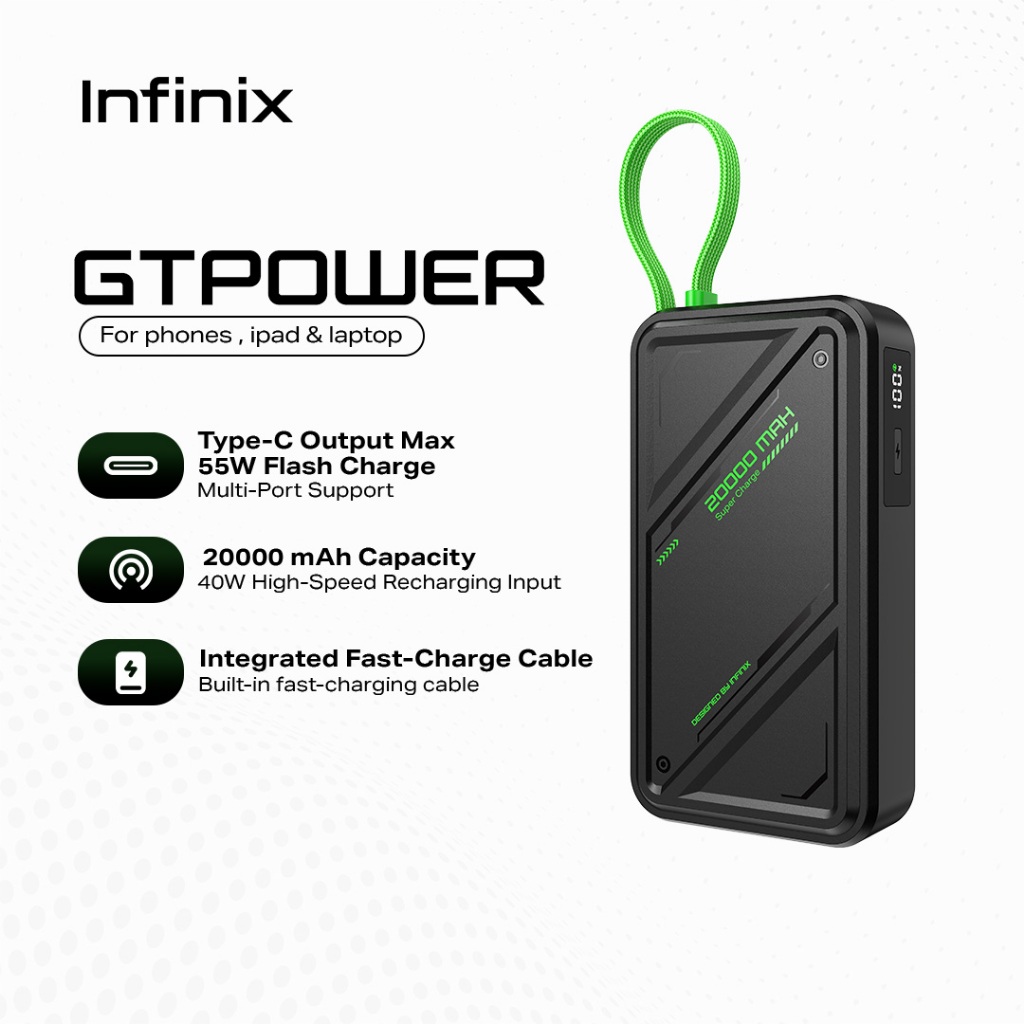 Infinix - GT Power, 20000 mAh Type-C Output Max 55W Flash Charging ...