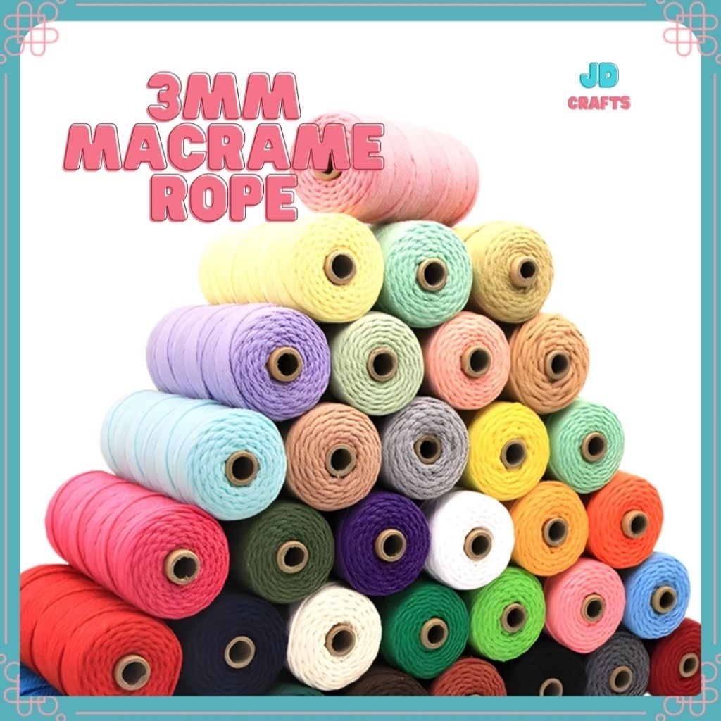 3MM x 100M Macrame Cord / Rope Twisted 4-Ply| 100% Cotton Rope | Shopee ...