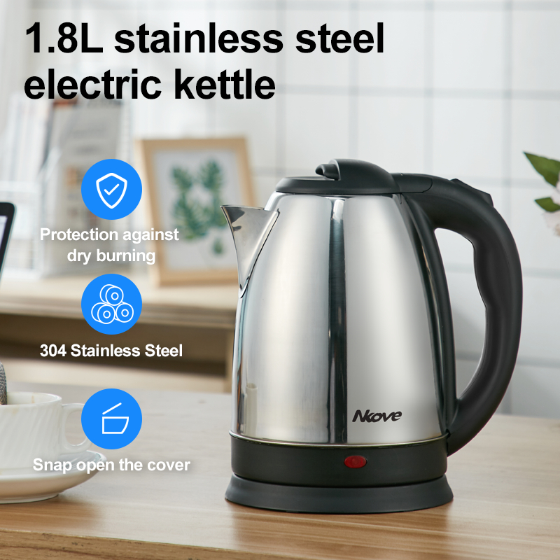 1.8L 304 Stainless Steel Electric Kettle | Anti-Dry Burning Protection ...