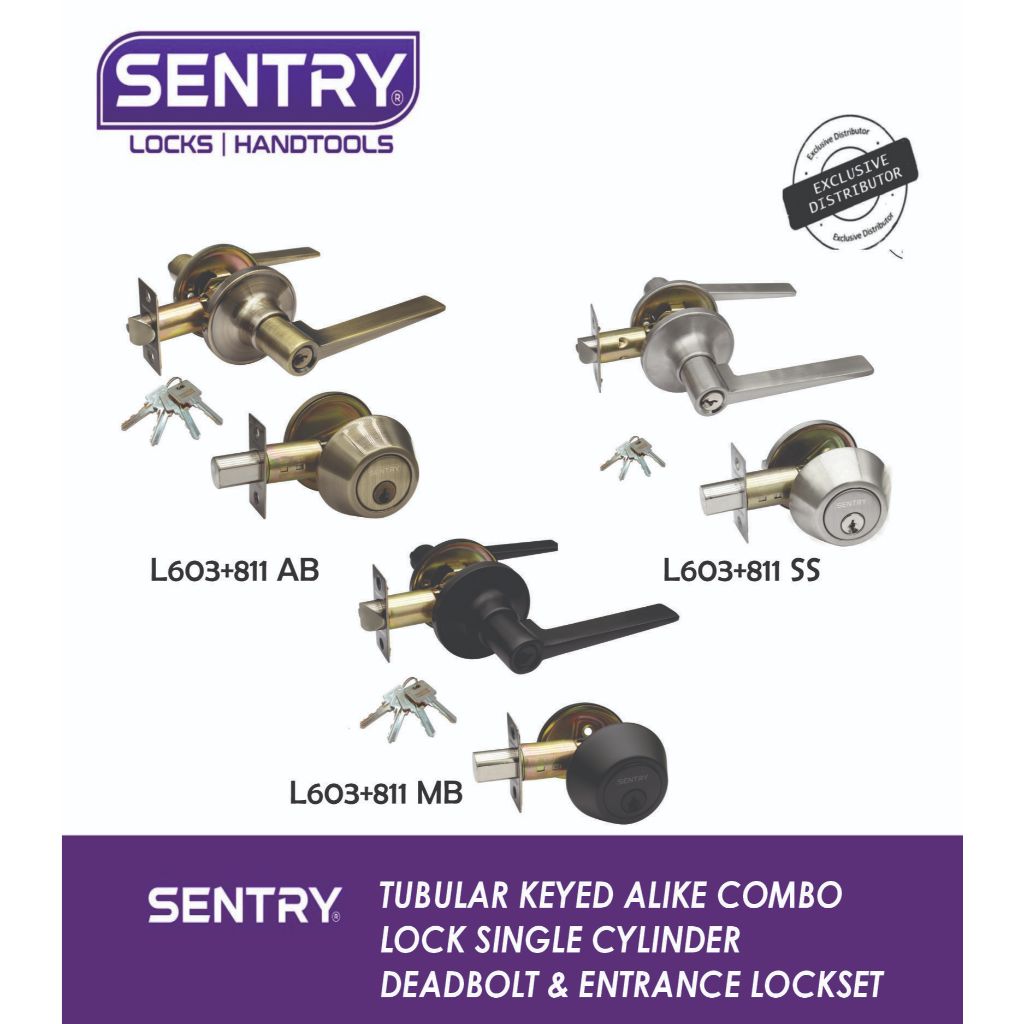 SENTRY TUBULAR KEYED ALIKE COMBO LOCK SINGLE CYLINDER DEAD BOLT ...