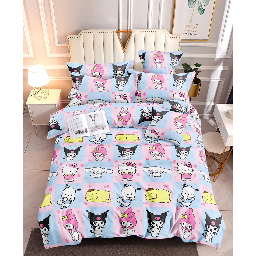 HELLO KITTY Sanrio Bedsheet FullyGarterized with 2pcs Zipper PillowCase ...