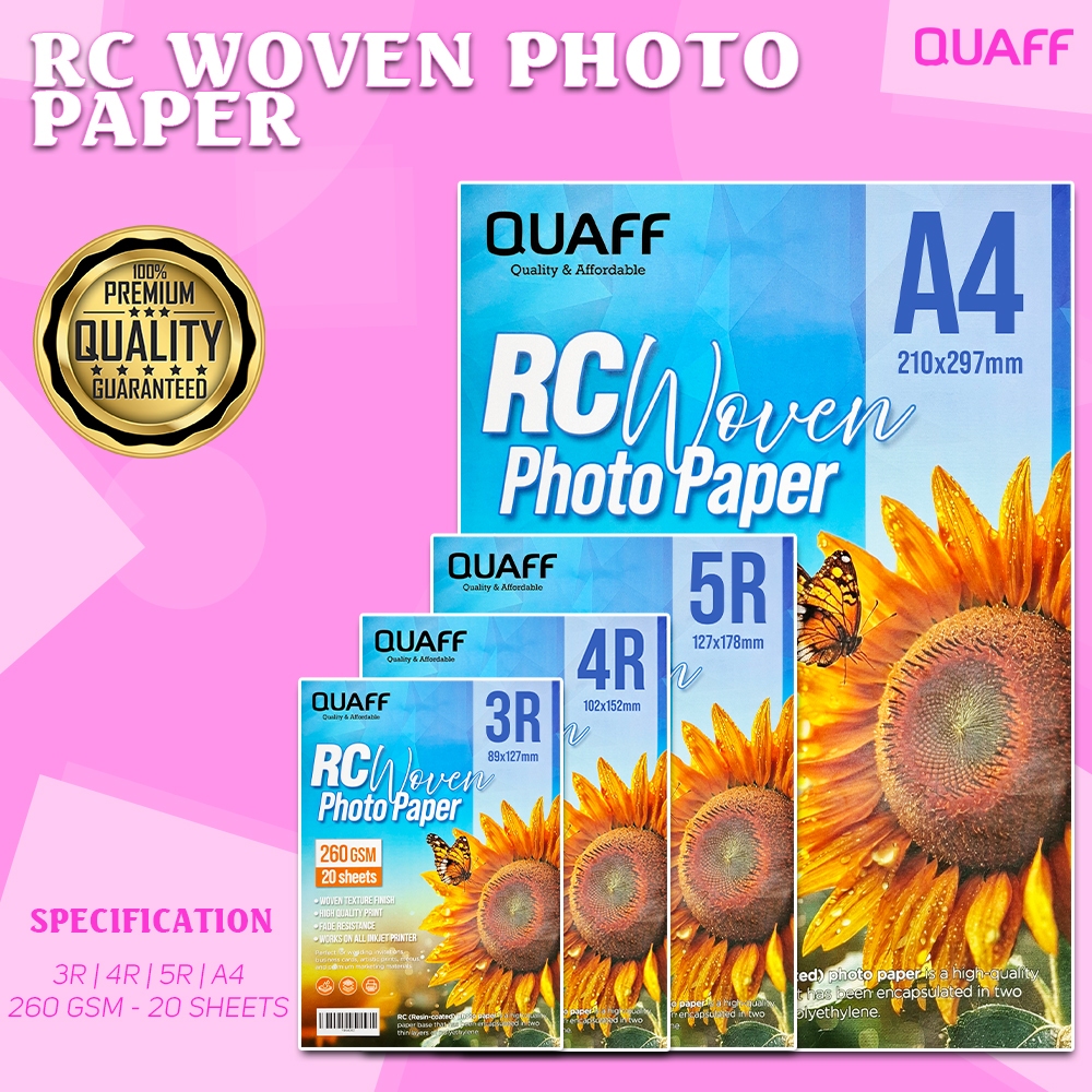 QUAFF RC Woven Photo Paper 260GSM A4 5R 4R & 3R size (20 sheets per ...