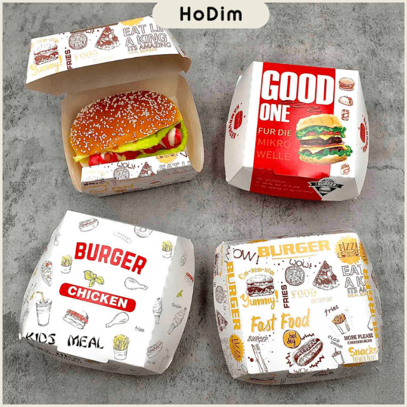 100pcs Burger Box Greaseproof Print Fast Food Fries Burger Packaging ...