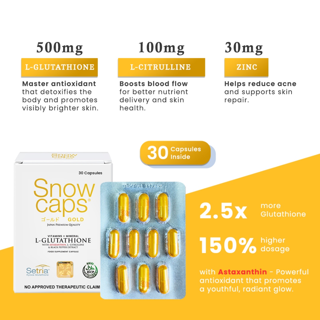 snow caps glutathione philippines SnowCaps L-Glutathione 500mg with FREE Snow Retinol Serum 30mL