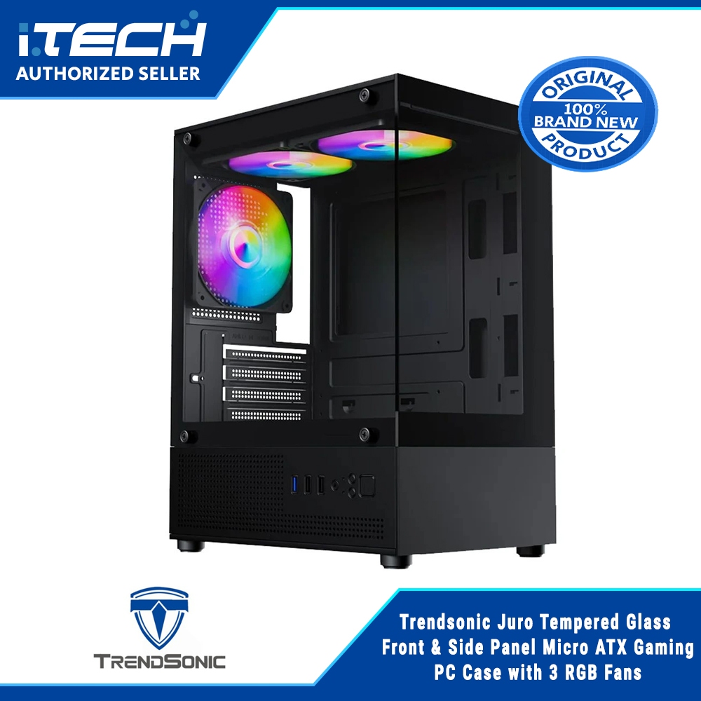 Trendsonic Juro Tempered Glass Front & Side Panel Micro ATX Gaming PC ...