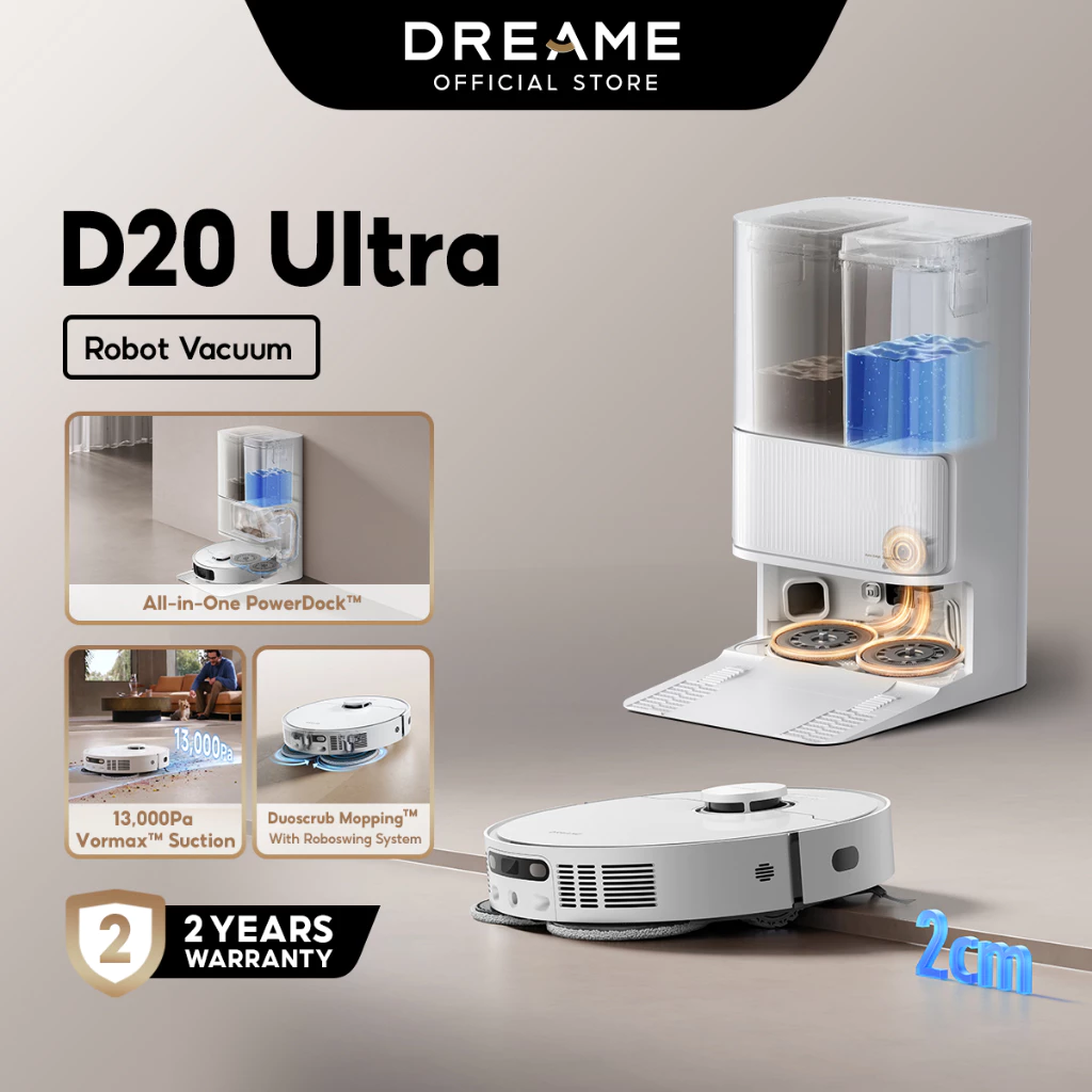Dreame D20 Ultra/D30 Ultra Robot Vacuum & Mop, Auto-Empty, 25kPa , Hot Water Mop Wash & Air Dry