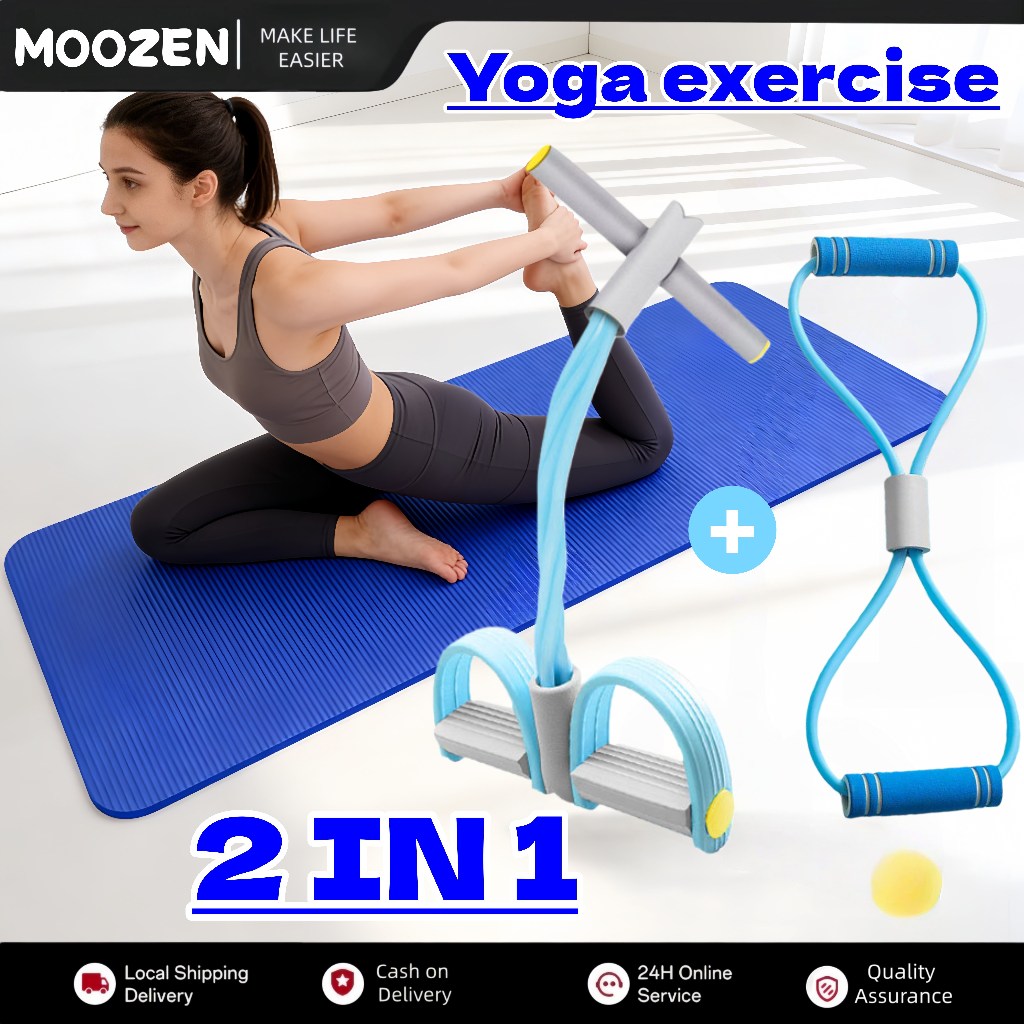 MOOZEN 4/6-Tube Foot-Pedal Resistance Band– Elastic Yoga Tension Rope ...