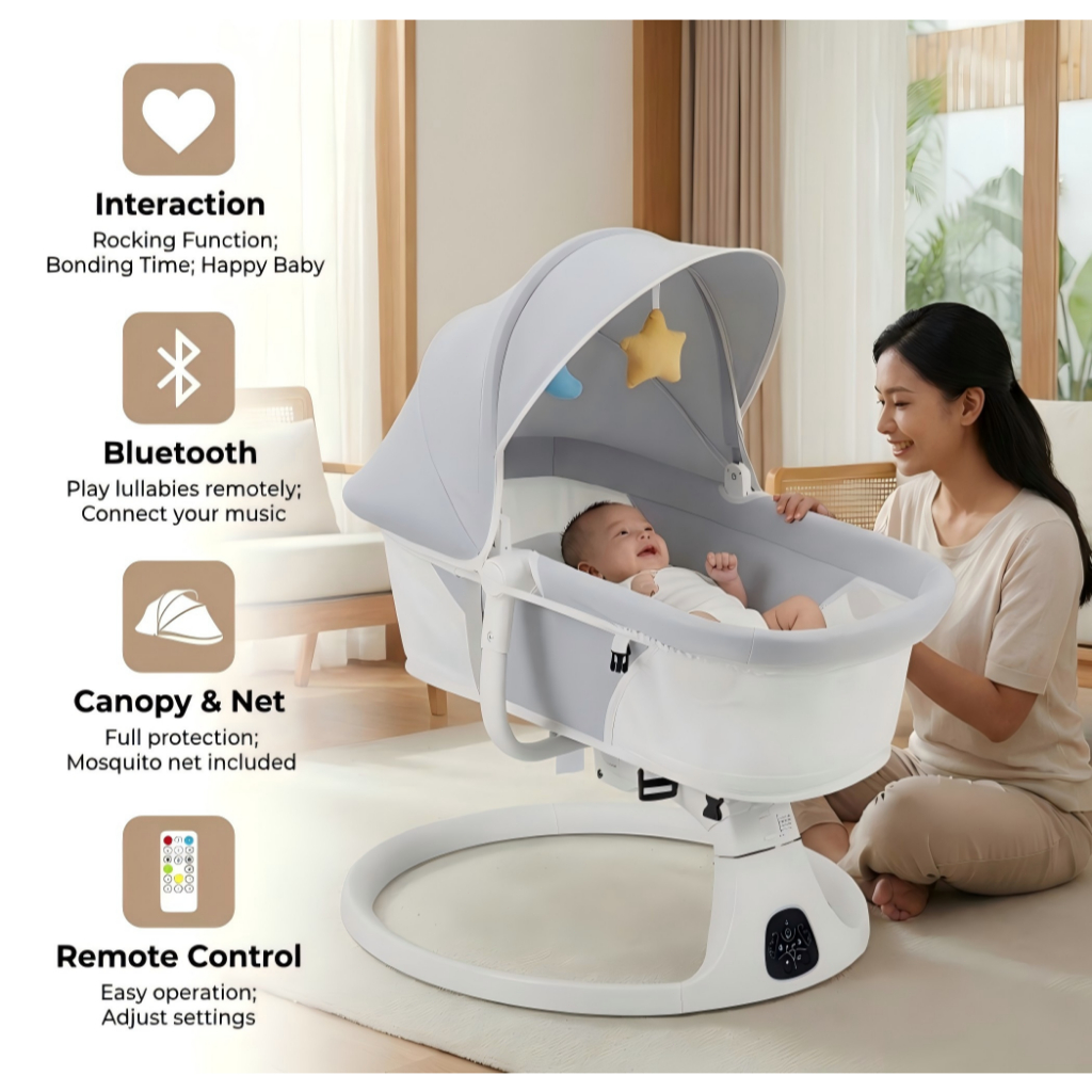Baby Rocker Swing Chair Height Adjustment Electric Rocking for NewBorn ...