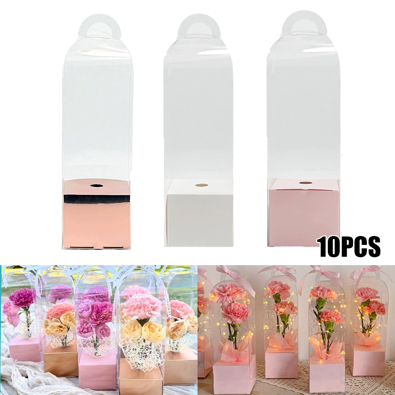 10Pcs Flower Gift Boxes,Single Rose Flower Box Clear Flower Packing ...
