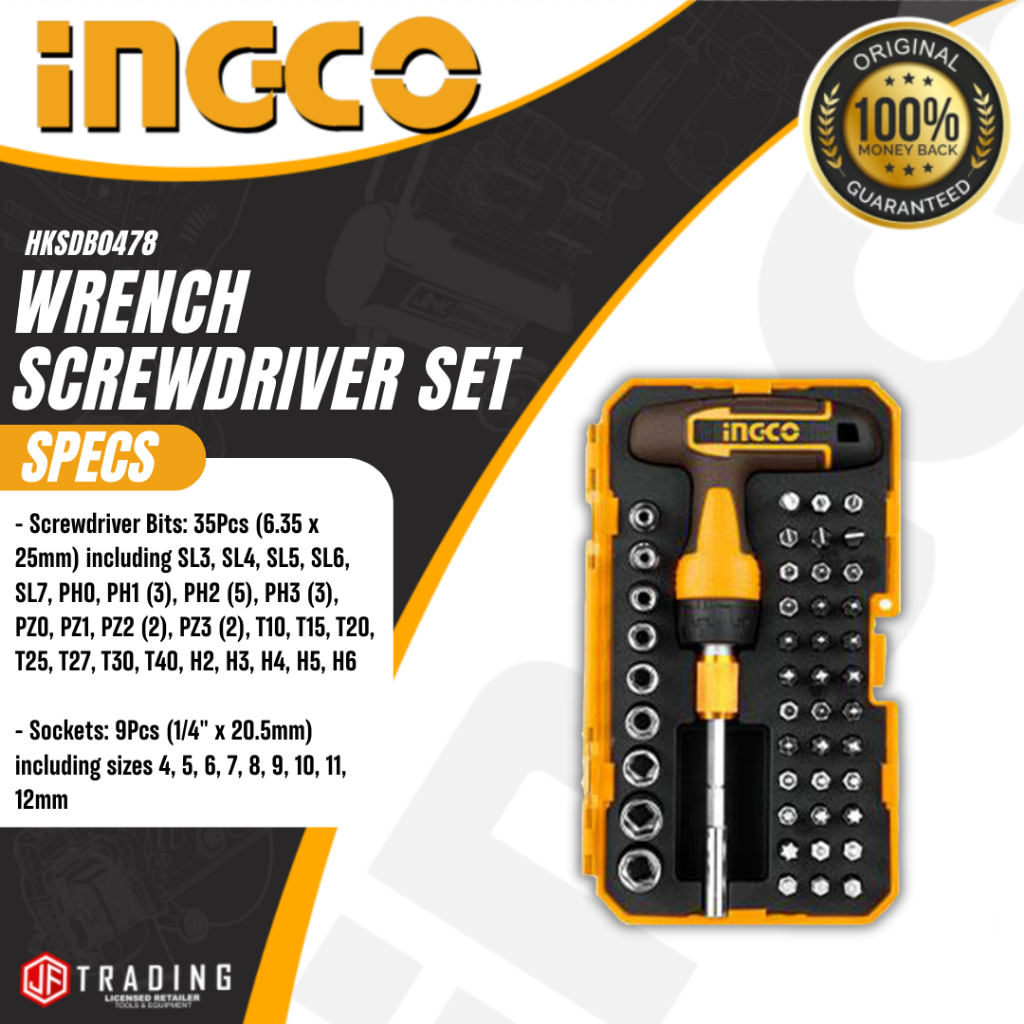 INGCO 47-Piece Ratchet Screwdriver & Bit Set (Model: HKSDB0478) Sockets ...