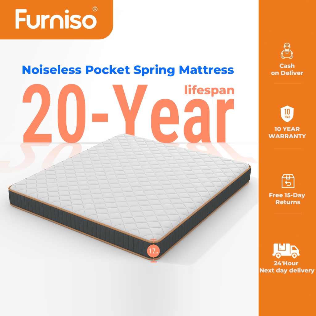 Furniso 17cm Thick Spring Mattress 10 Year Warranty Medium Firm Foam ...