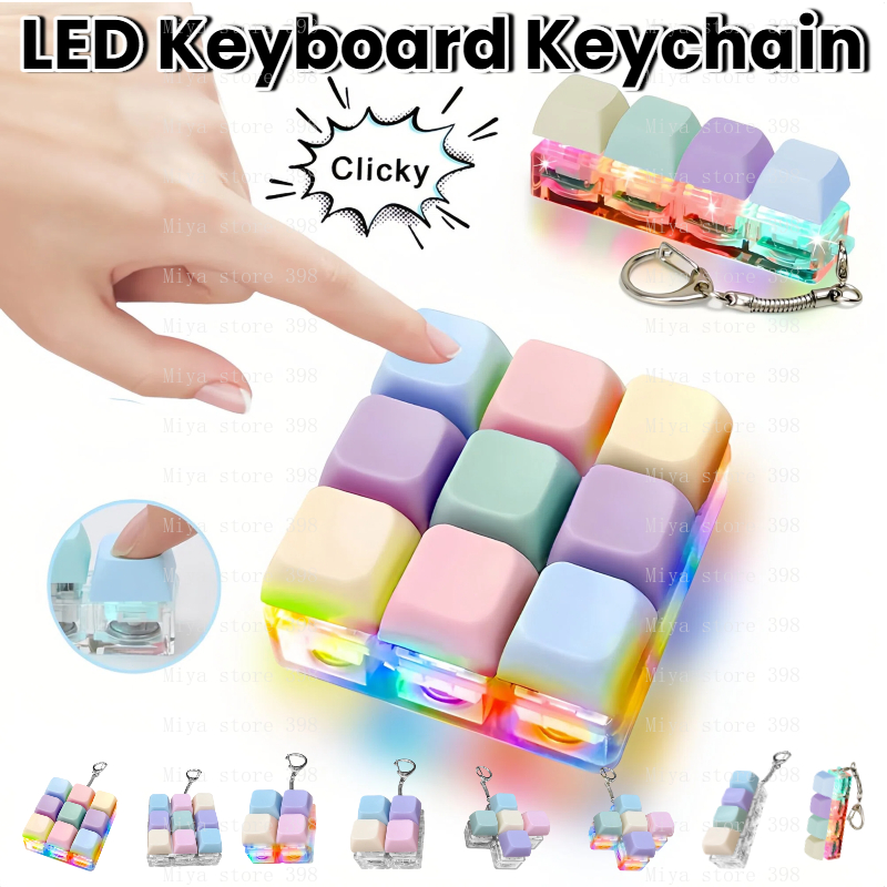 Mini Keyboard Keychain Toy with LED Light Macaron Color Cute Pressing ...