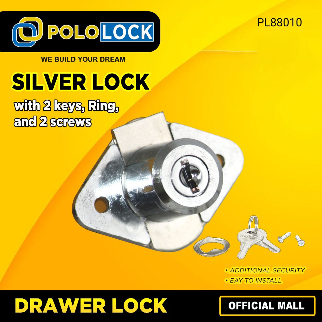 Pololock Drawer Lock 808 Type Silver Diamond Back With 2 Key & Screws ...