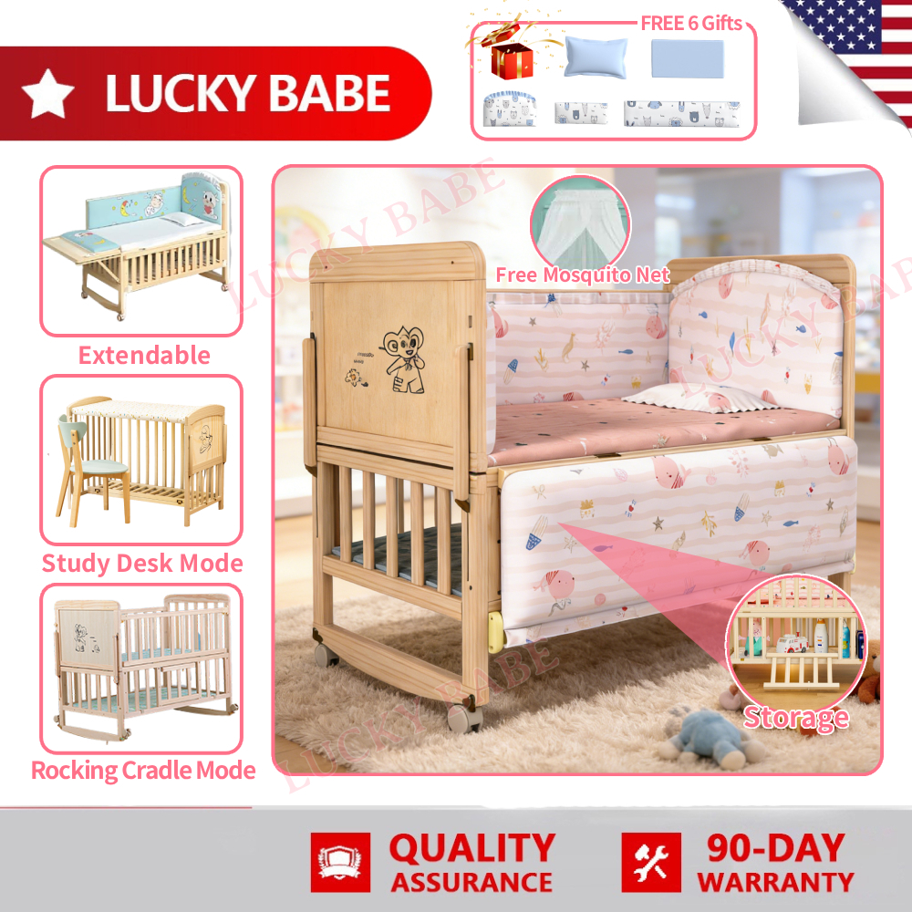 Wooden Crib Wooden Shelf Crib Rocker Crib with Mosquito Net and ...