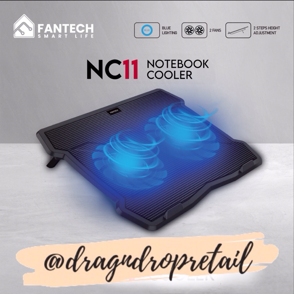 FANTECH NC11 2 Fans Laptop Notebook Cooler Cooling Pad Portable Slim ...