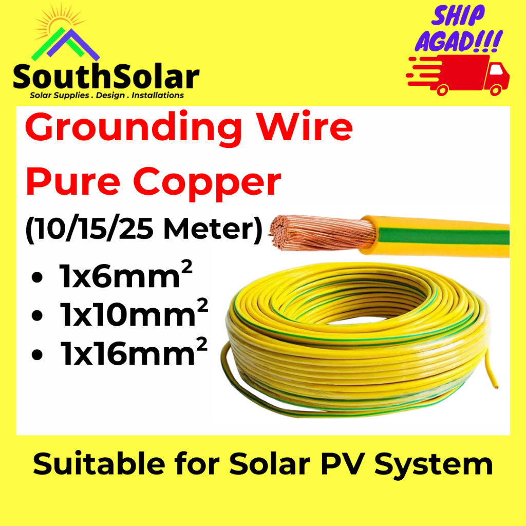 solar pv grounding wire pure copper 10m 25mtr pvc yellow green 6mm² ...
