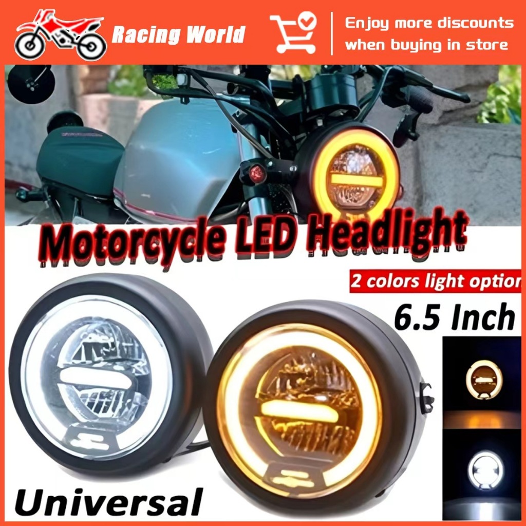 Motorcycle 6.5 *3.5 Vintage Retro Square Visor Headlight Front Headlamp Amber Beam Halogen H3 Bulb For Harley Cafe Racer Chopper Bobber Custom