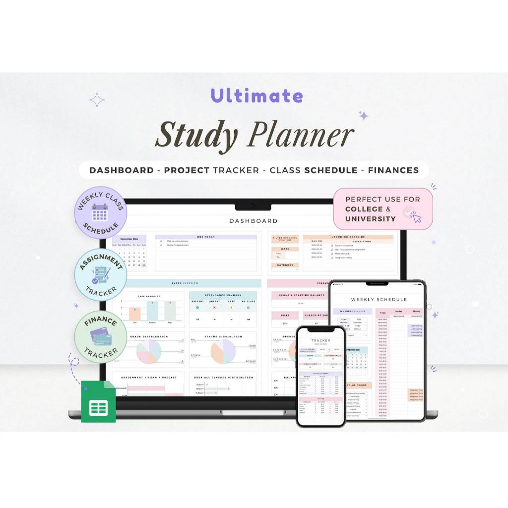 2026 Digital Planner, Study Planner Spreadsheet Academic Student ...