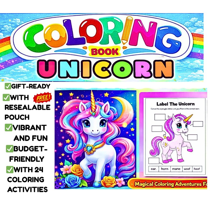 Unicorn Coloring Book for Kids with FREE Resealable Pouch Gift Ready ...