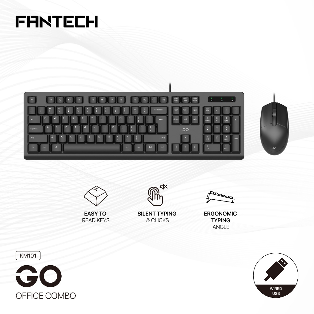 Fantech KM101 GO Office Combo Mouse & Keyboard with Ergonomic Typing ...