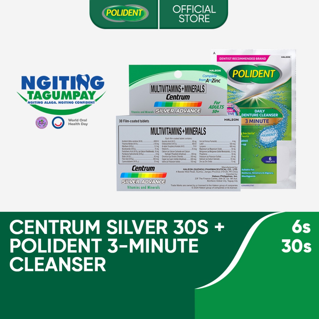 Centrum Silver Advance 30s + Polident 3-Minute Original Cleanser 6 ...