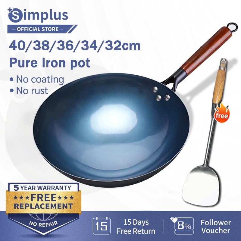 【free Spatula】SImplus Kawali Wok Non Stick 32/34/36/38/40cm Black Heavy ...