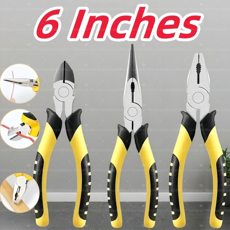 3PCS Pliers Set 6in Heavy Duty Vise Pliers Diagonal Pliers Long Nose ...