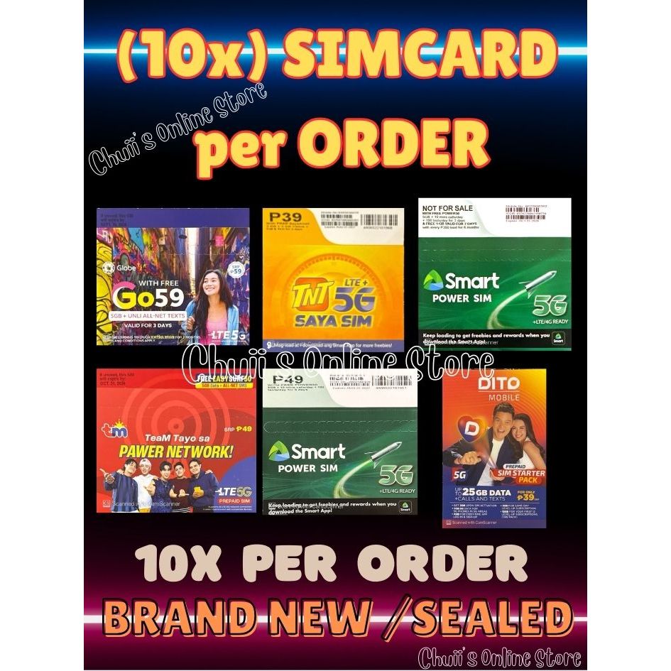 10 pcs Brand new simcard per ORDER / GLOBE/TM/SMART/TNT/DITO SIM ...