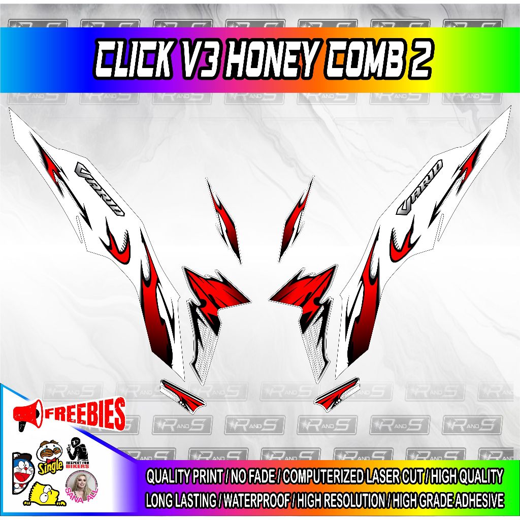 CLICK V3 HONEYCOMB-2 DECALS HD PRINT ( MORE COLORS AVAILABLE ) | Shopee ...