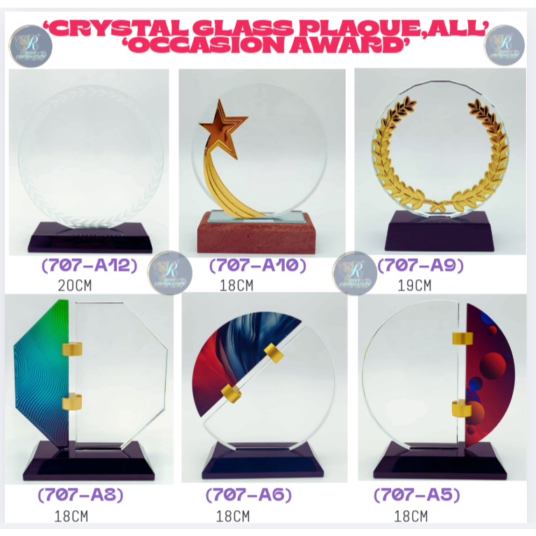 ALL OCCASION'REWARD,CRYSTAL GLASS TROPHY 'AWARD'S RANDOM DESIGN'S W ...