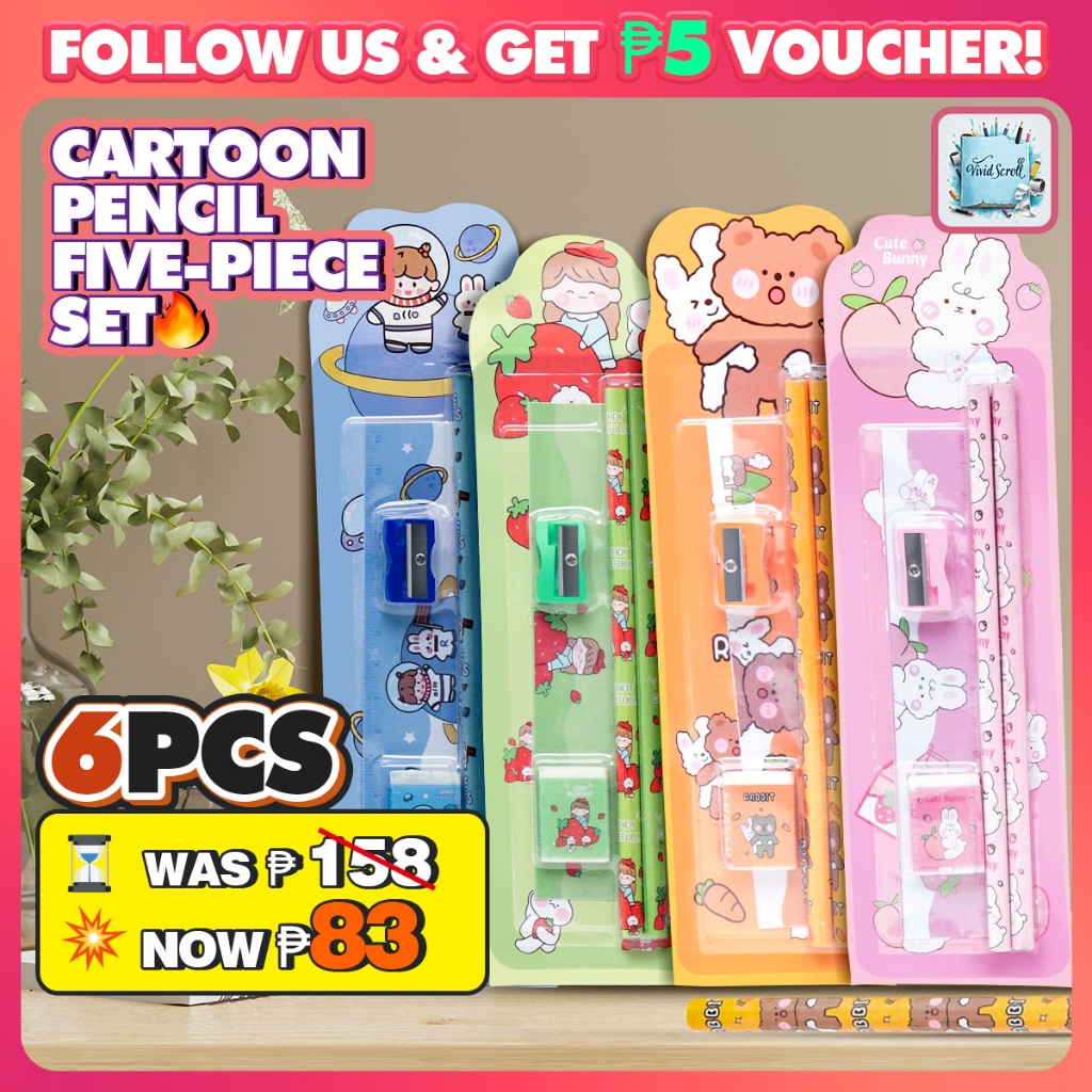 5in1 Pencil Sharpener Eraser Ruler Set Present For Children Kids ...