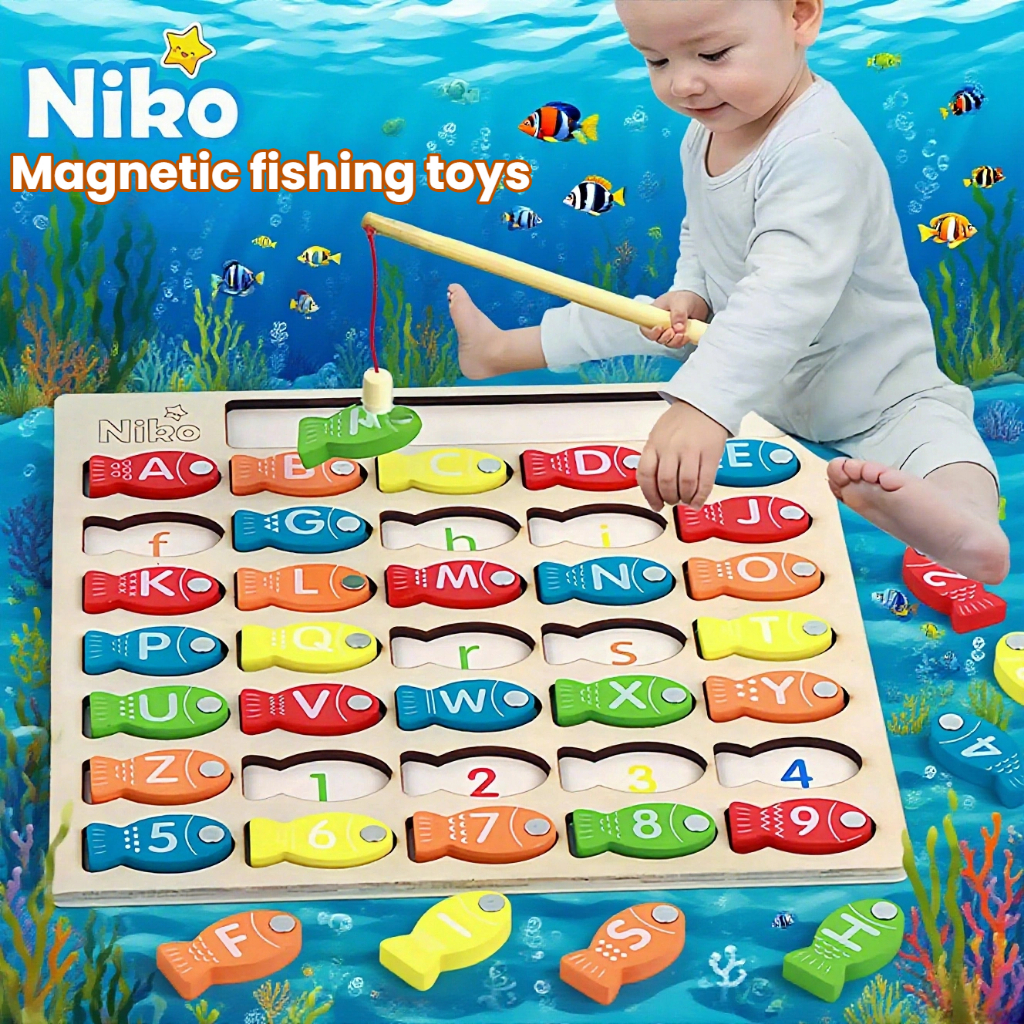 NIKO Kids Wooden Magnetic Fishing Game - Early Learning Educational Toy ...