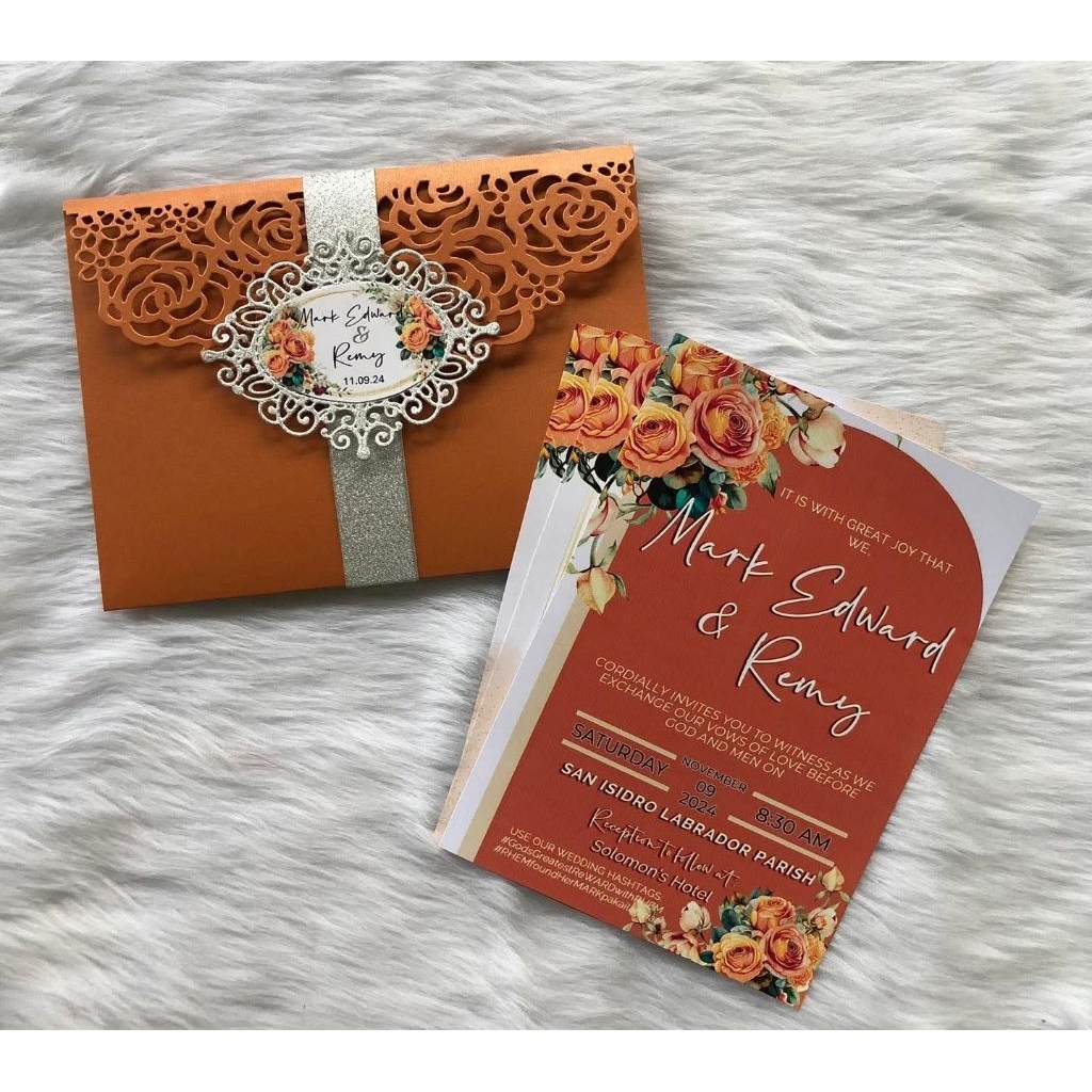 (ELEGANT INVITATION WITH TRIFOLD COVER) RUSTIC WEDDING INVITATION 5R ...