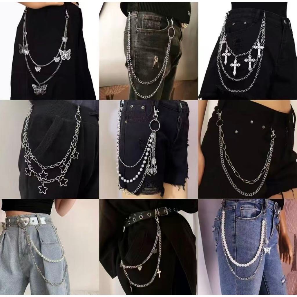 3-layer Goth Belt Chain with Star Pendants Punk Pocket Chain Multi ...