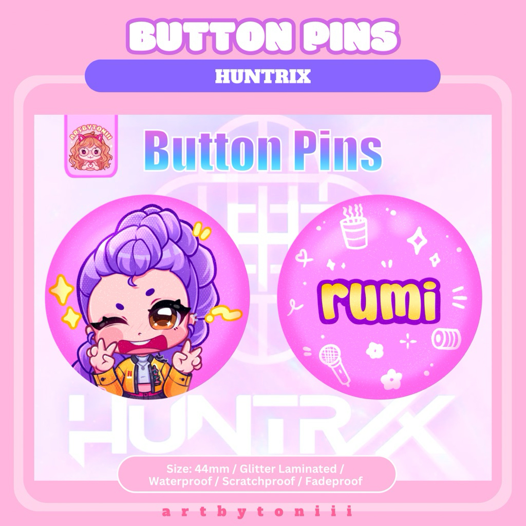 HUNTRIX RUMI BUTTON PIN | GLITTER LAMINATED | artbytoniii | Shopee ...
