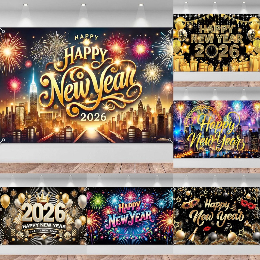 150*100CM Happy New Year 2026 Backdrop Banner for Holiday Party Indoor ...